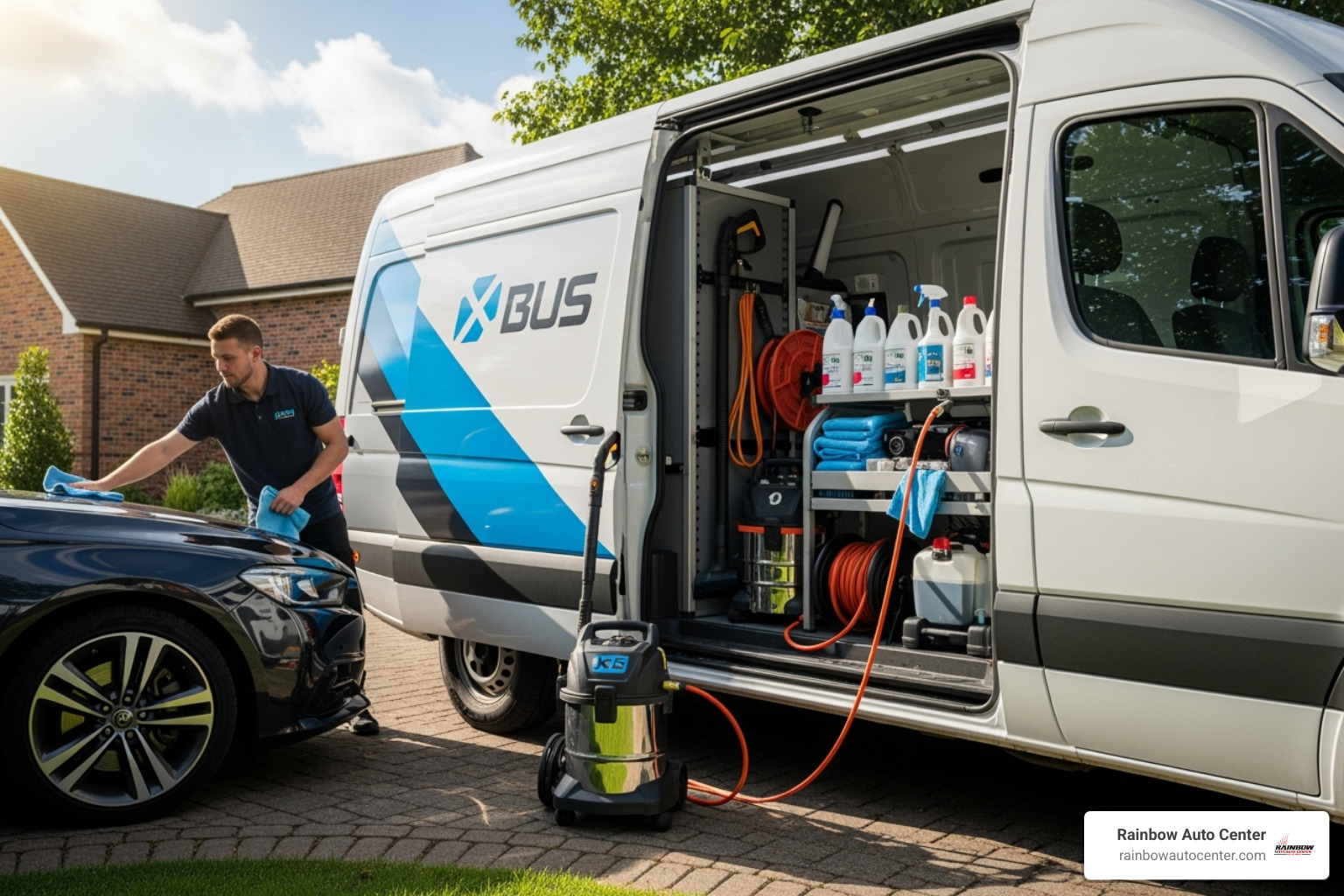 Mobile detailing van parked in a residential driveway - car detailing hayward