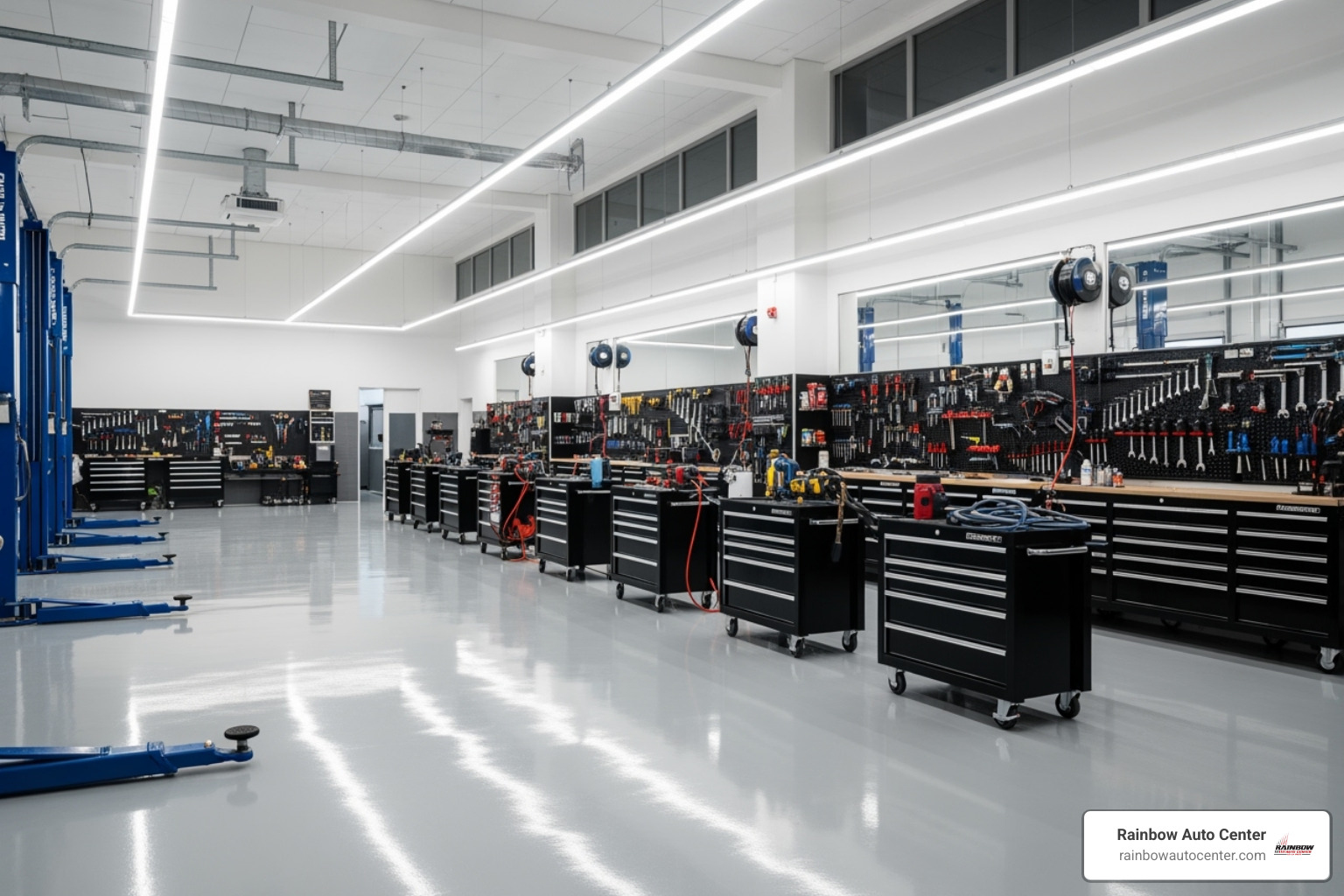 Clean workshop at Rainbow Auto Center - car detailing hayward