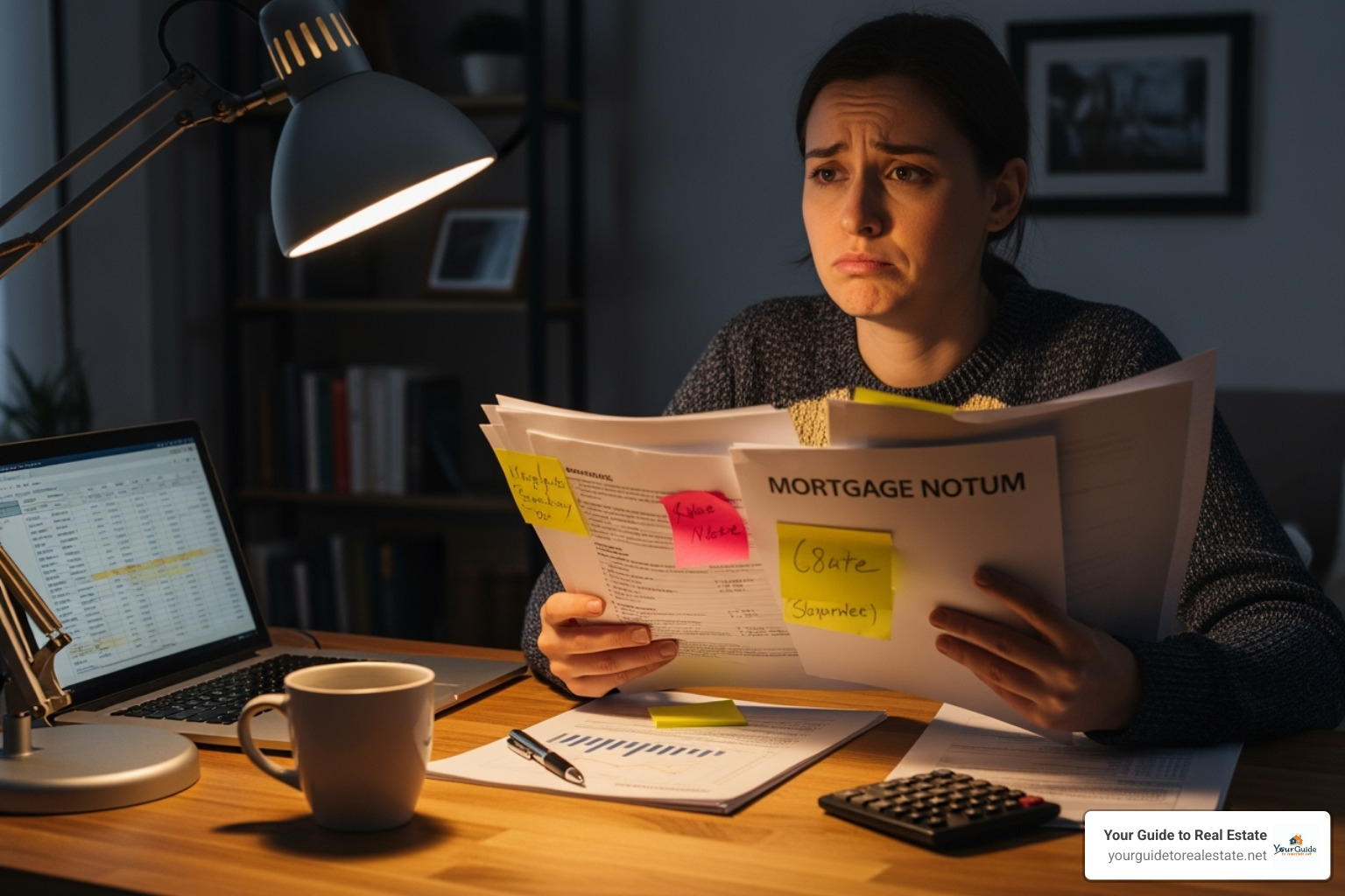 person looking concerned while reviewing mortgage paperwork - non warrantable condo