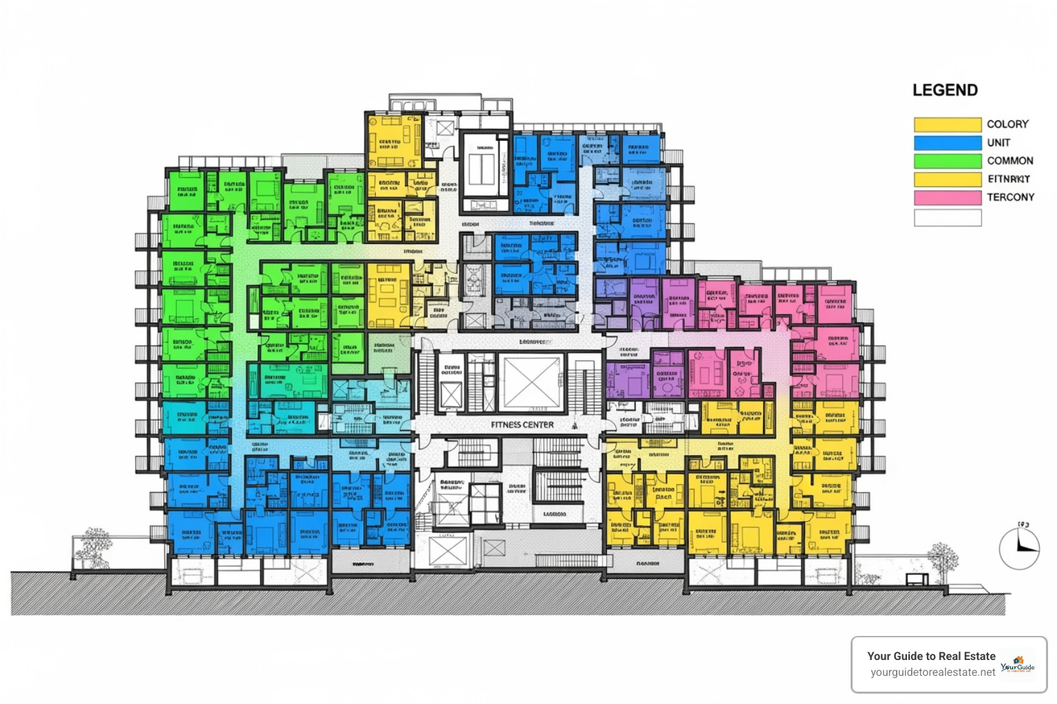 diagram showing a condo building with individual units and common areas highlighted - does condo insurance cover water damage