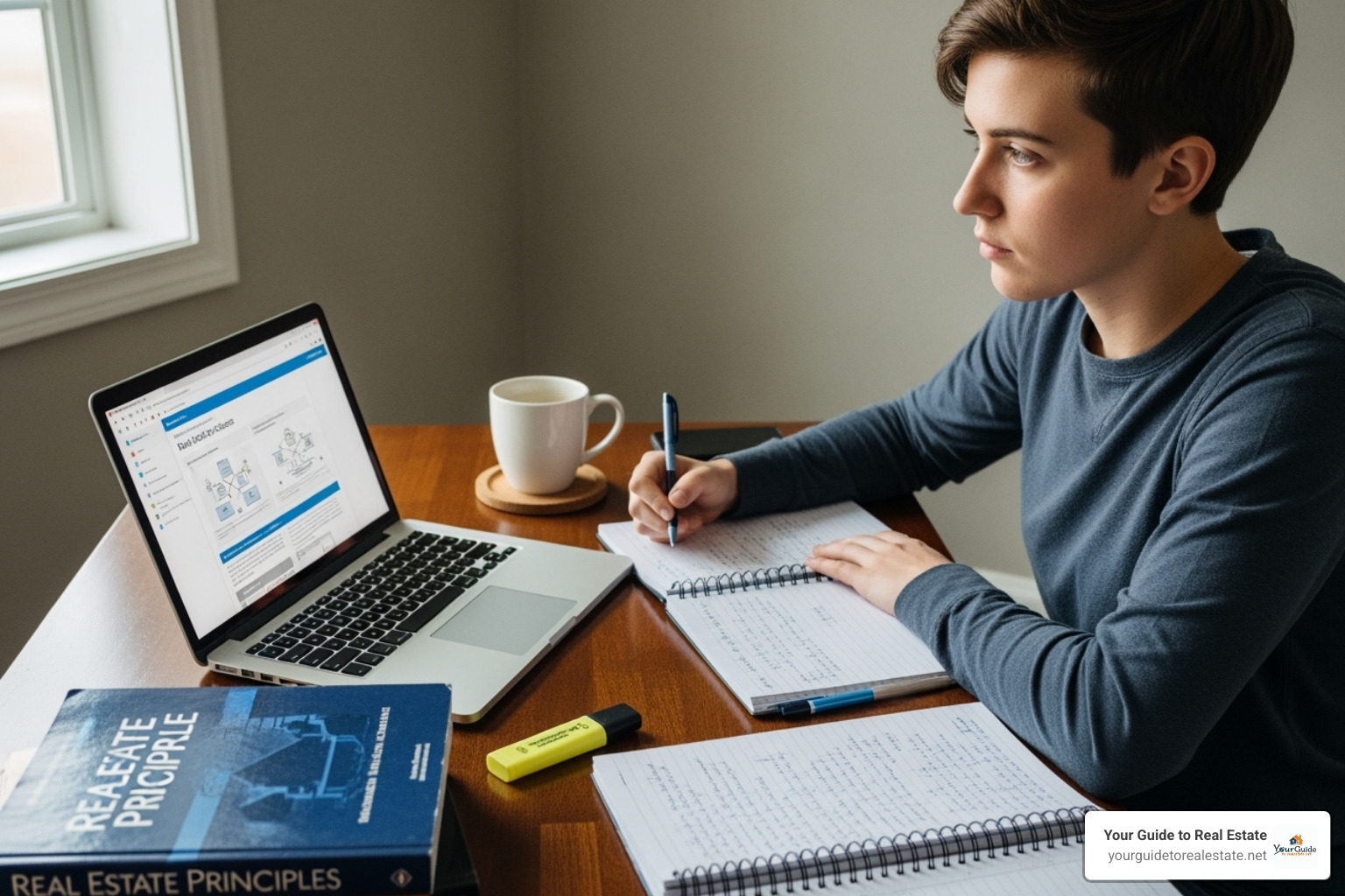 student studying for their real estate exam online - real estate license school