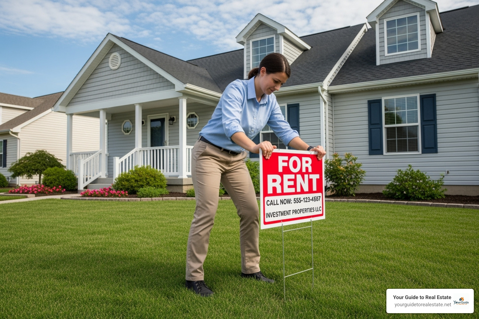 person adding a "For Rent" sign to a property they own - what can you do with a real estate license
