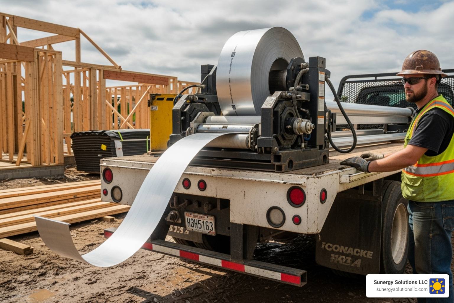 seamless gutter being formed on-site from a machine on a truck - do roofers replace gutters seamless gutter being formed on-site from a machine on a truck - do roofers replace gutters