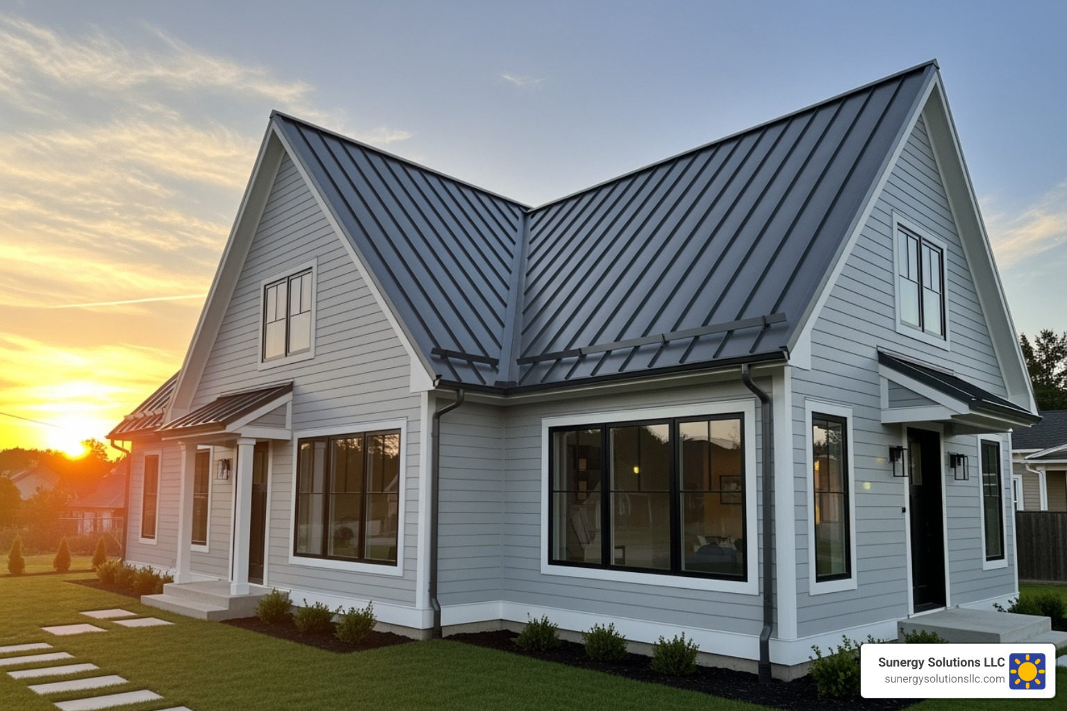 home with new roof siding and gutters - roofing home improvement