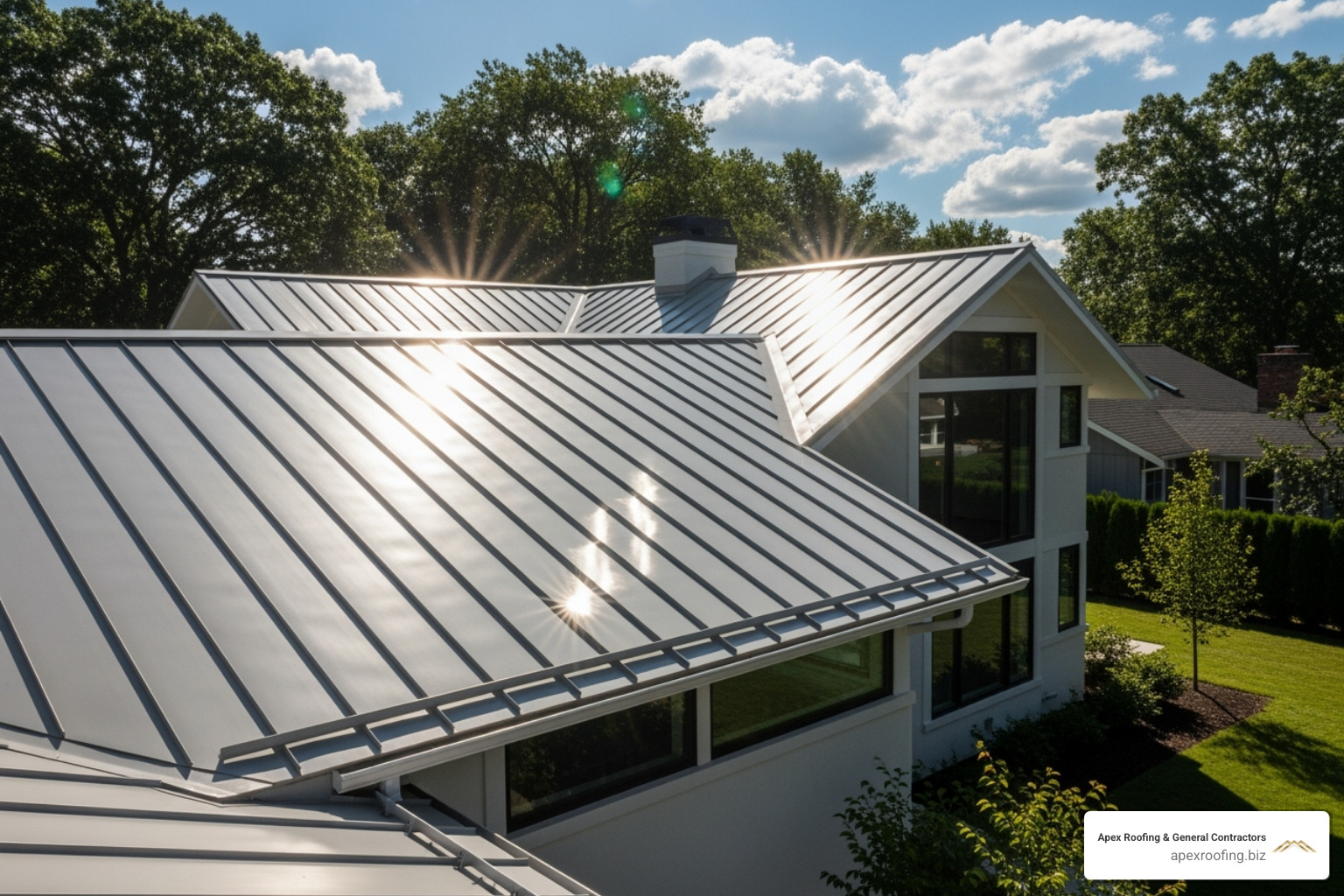 Sun's rays reflecting off a "cool roof" metal surface - cost to install metal roof in san antonio
