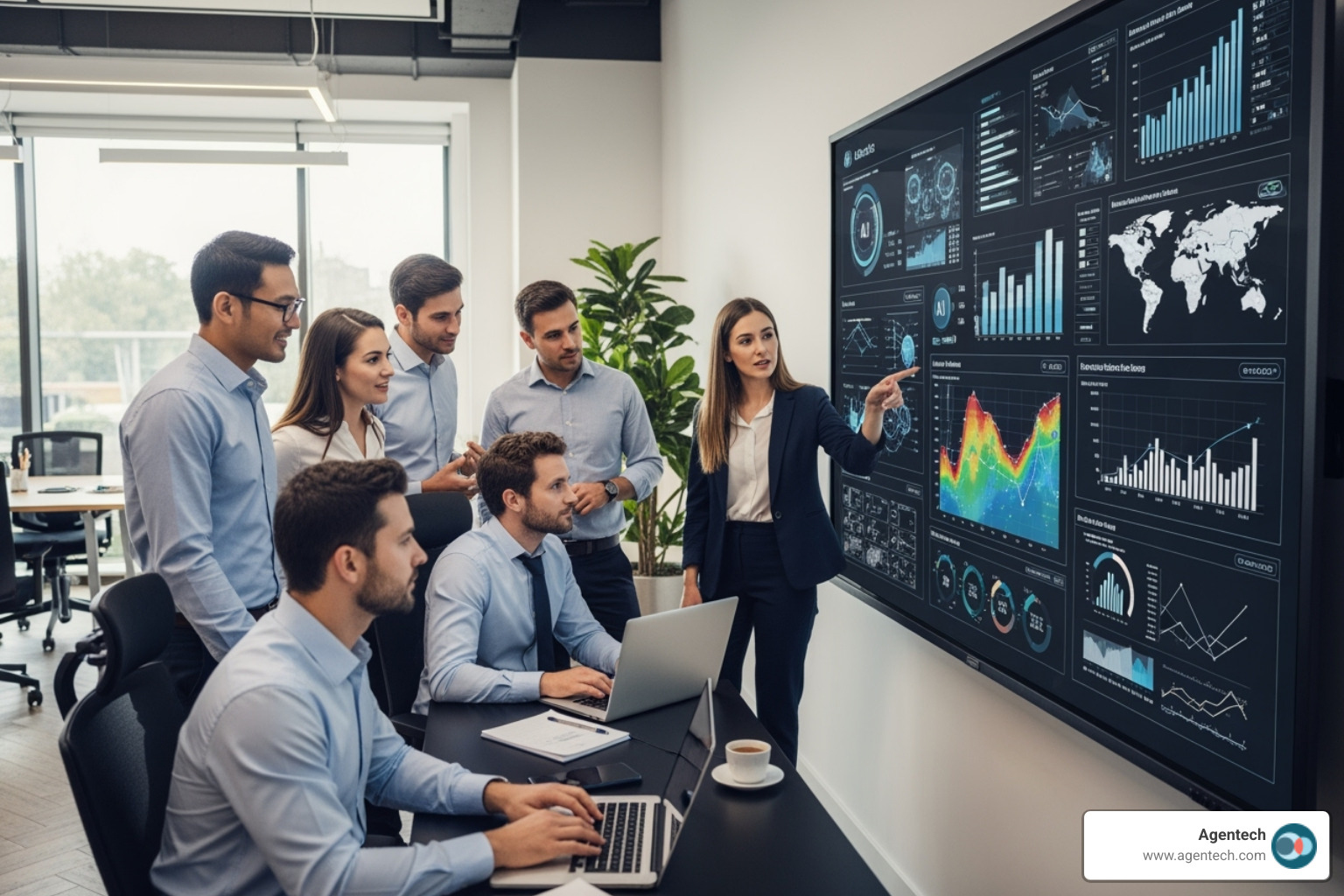 team of adjusters collaborating around a screen showing AI-driven insights - how is ai changing the insurance claims process