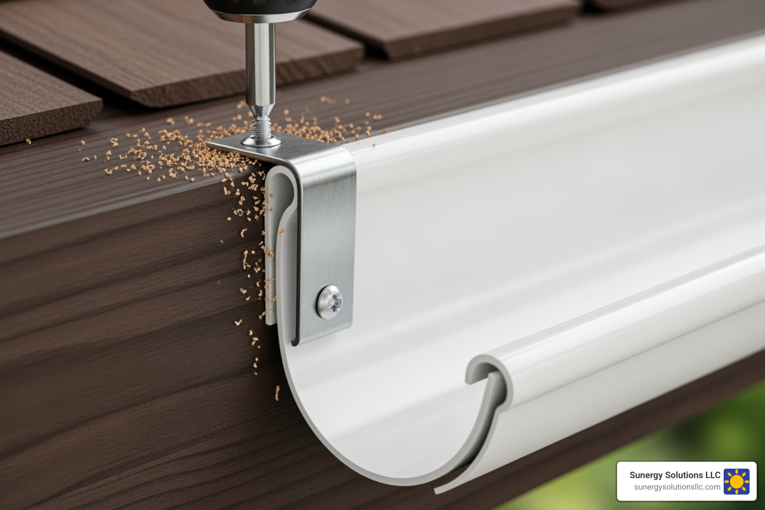 close-up of a hidden gutter hanger being installed - home gutter replacement