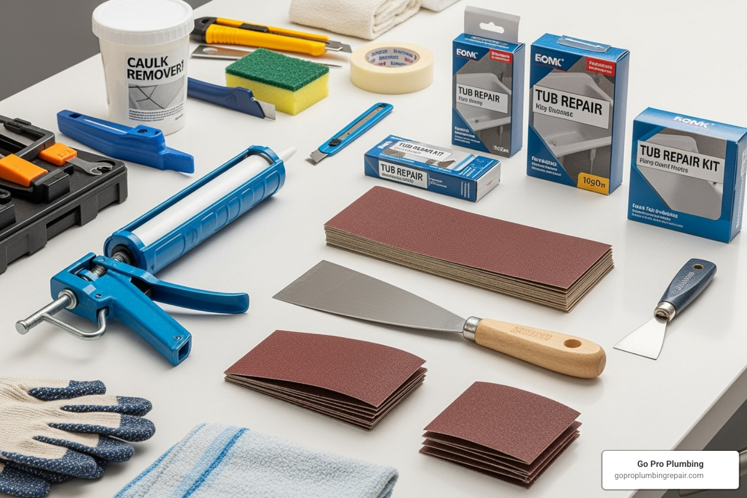 Image of a well-organized toolkit for tub repair - showers and tubs repair Image of a well-organized toolkit for tub repair - showers and tubs repair