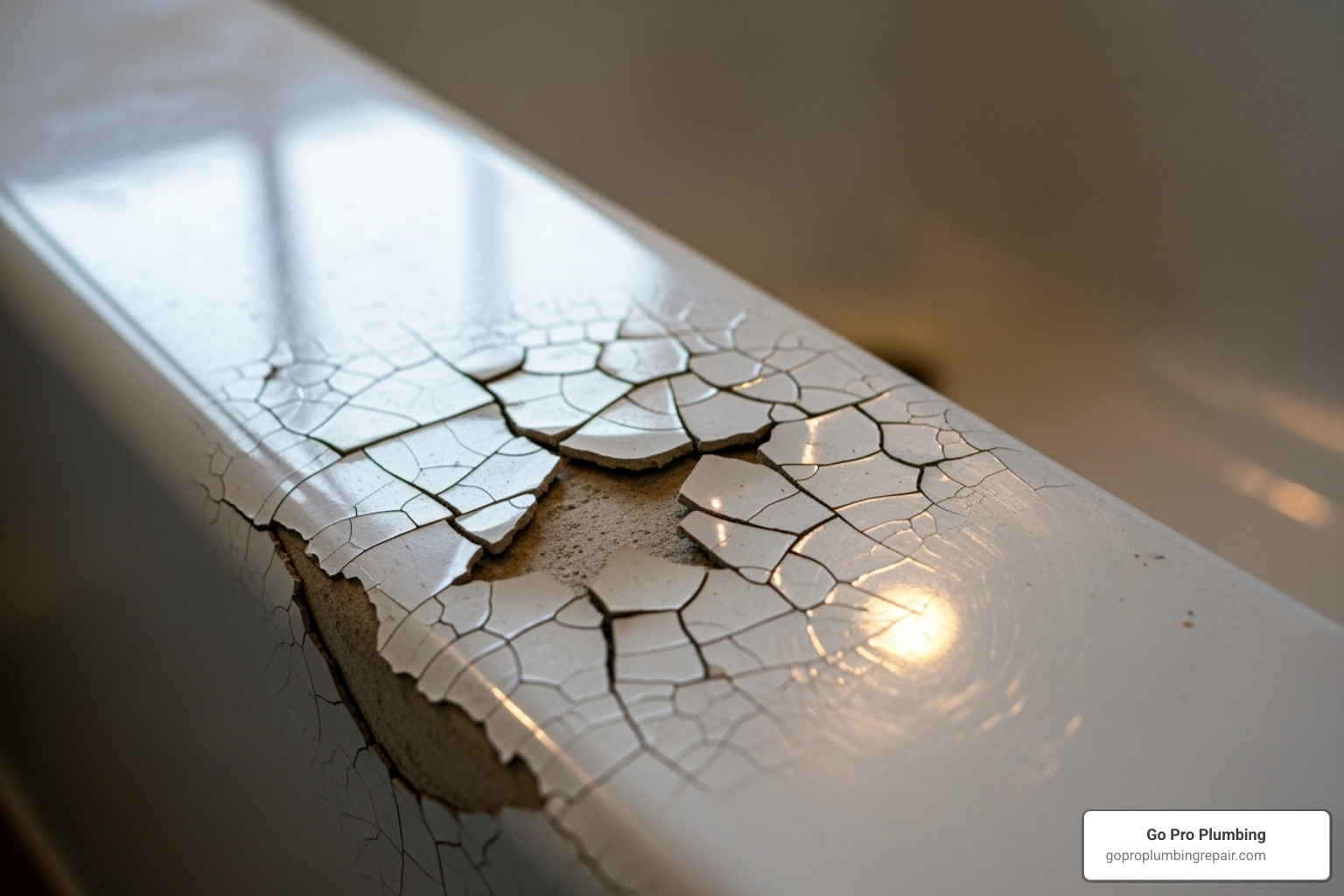 Image of a cracked fiberglass tub base - showers and tubs repair Image of a cracked fiberglass tub base - showers and tubs repair