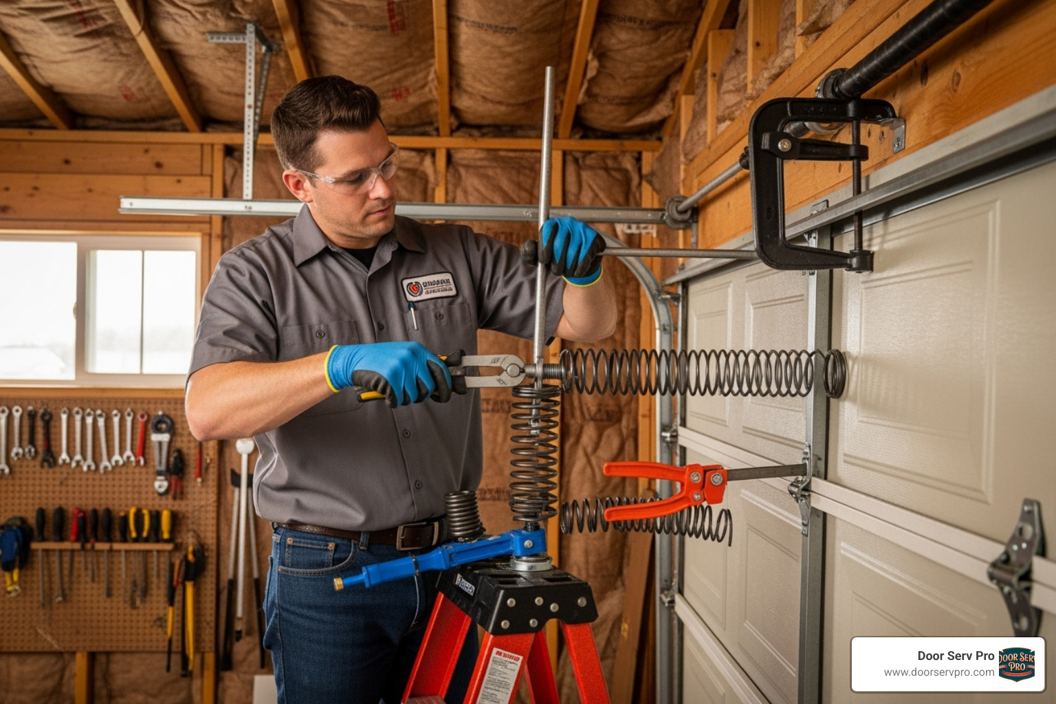 technician safely replacing an extension spring - extension spring replacement winchester va