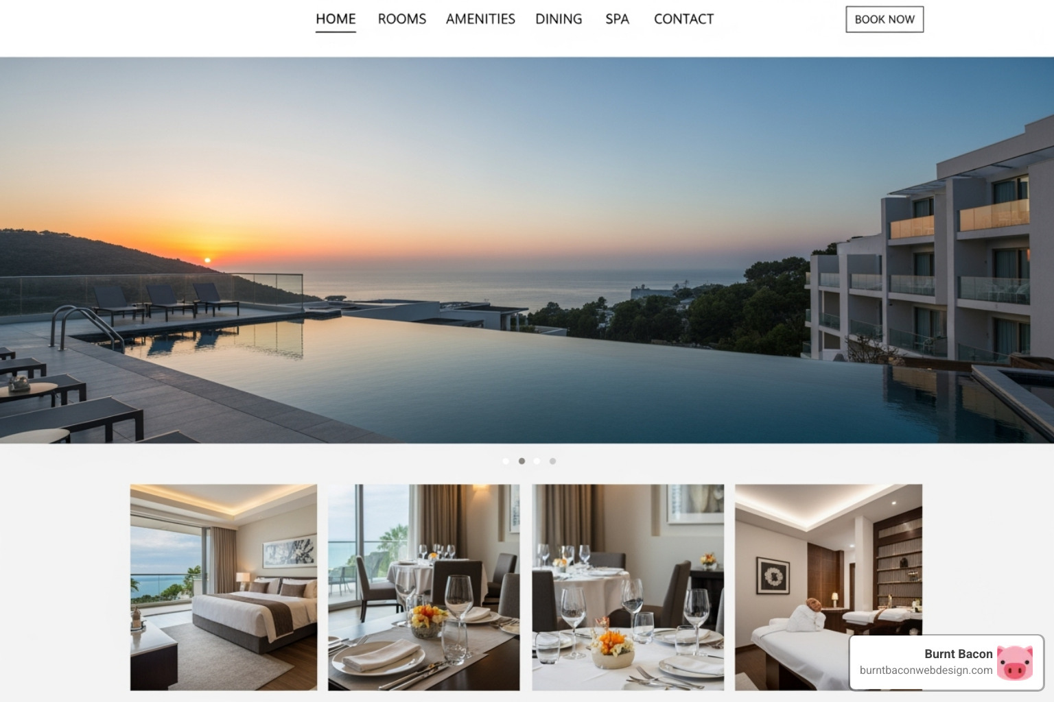 A hotel's beautiful website gallery showcasing rooms and amenities - hotel booking funnel A hotel's beautiful website gallery showcasing rooms and amenities - hotel booking funnel