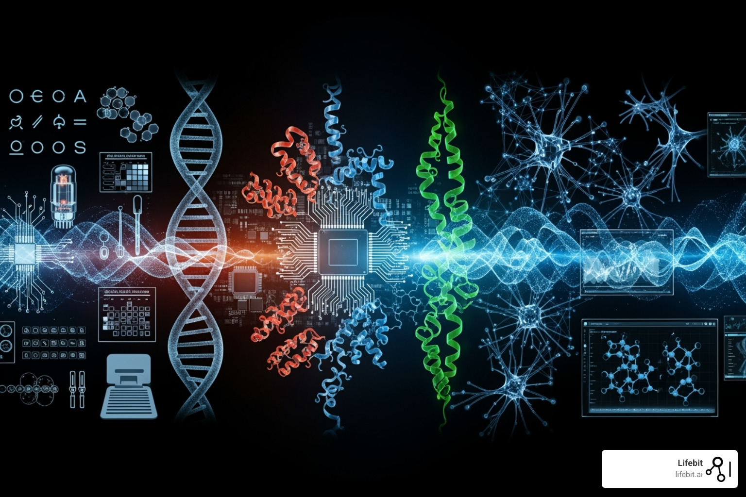 Timeline showing key milestones in computational biology, from early theoretical models to modern AI-driven simulations - in silico