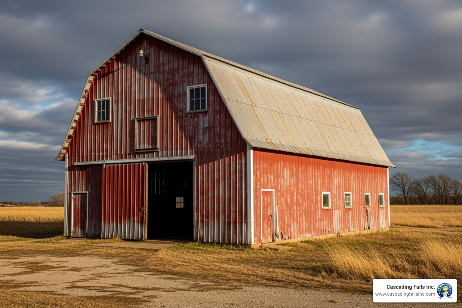 A durable metal barn standing strong in a rural setting, showcasing its resilience against the elements. - metal building construction A durable metal barn standing strong in a rural setting, showcasing its resilience against the elements. - metal building construction