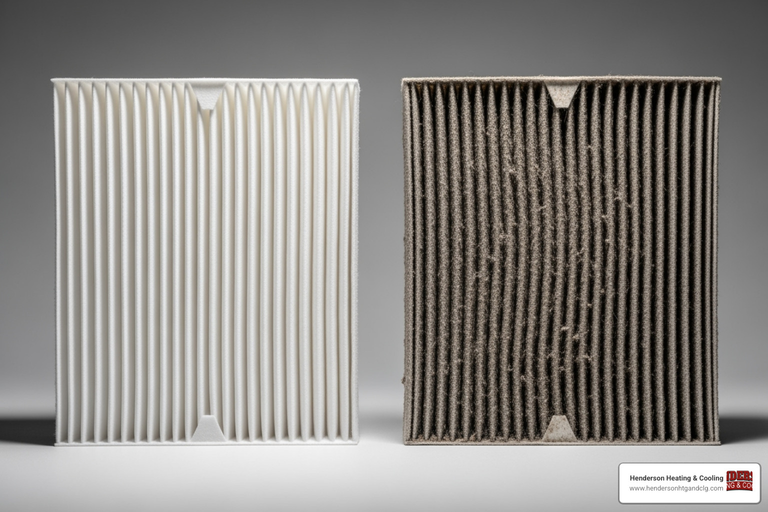 A comparison of a clean air filter and a dirty, clogged air filter - indoor air quality
