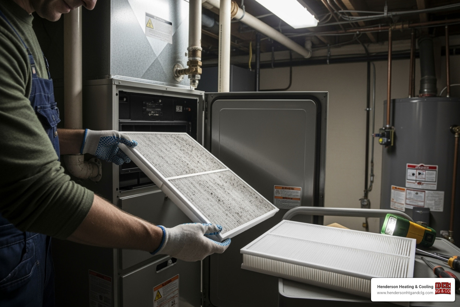 A homeowner changing an HVAC air filter - indoor air quality