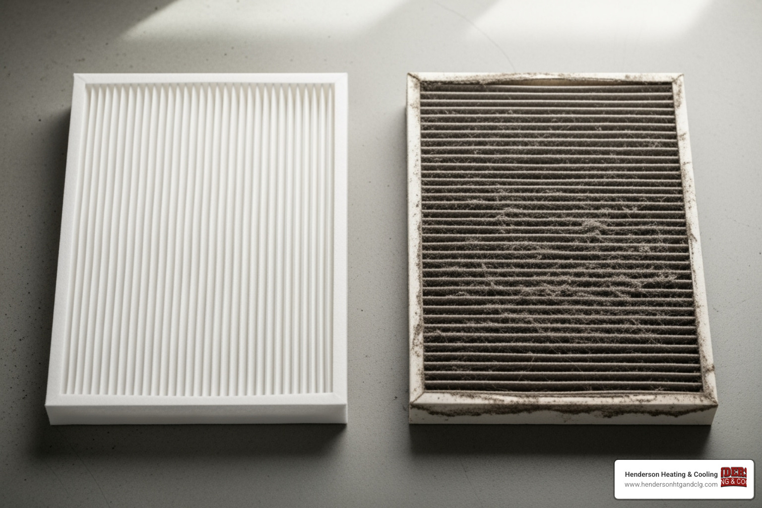 comparing a clean HVAC air filter to a dirty, clogged one. - heater fan motor replacement