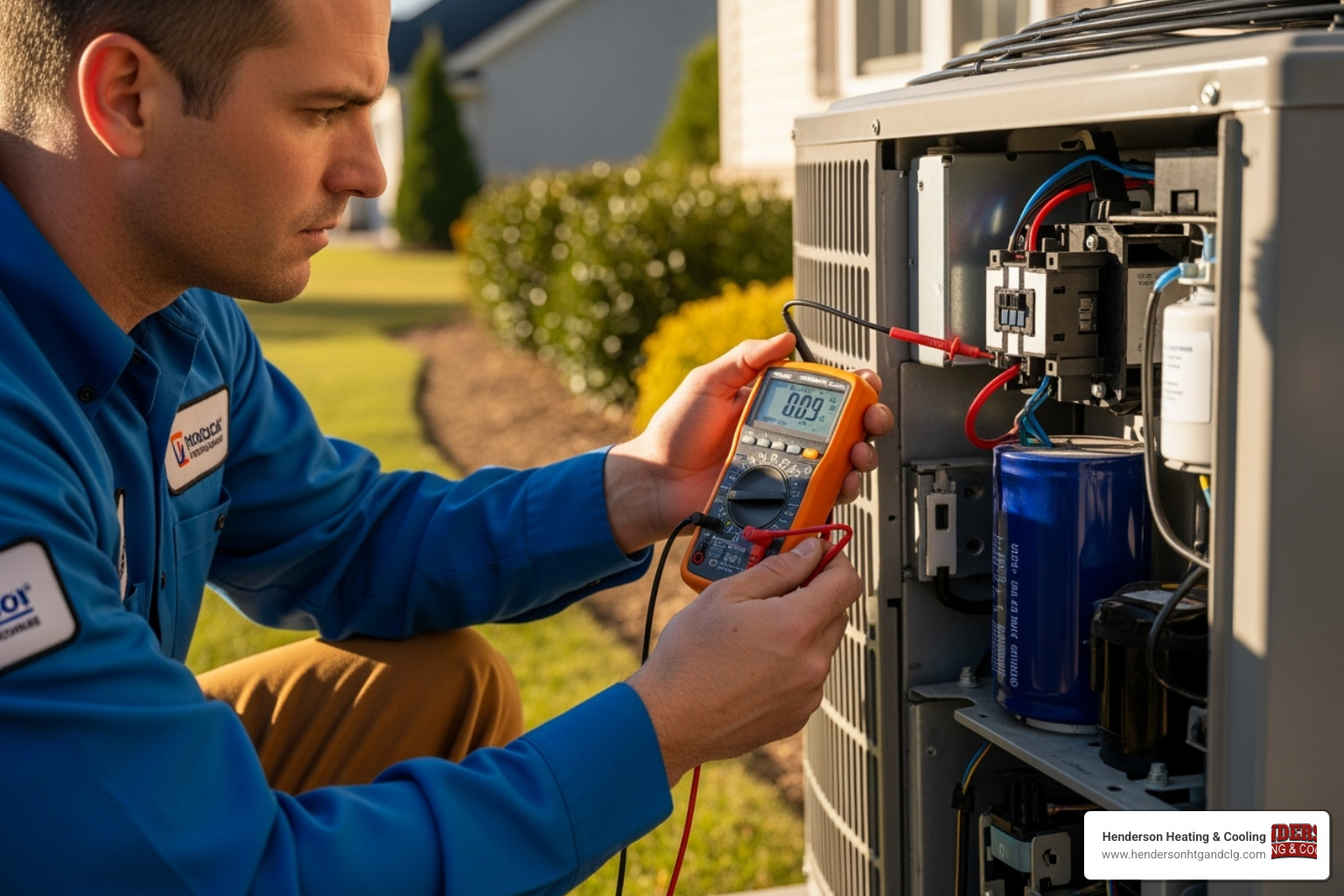 a technician diagnosing an HVAC system with a multimeter. - heater fan motor replacement