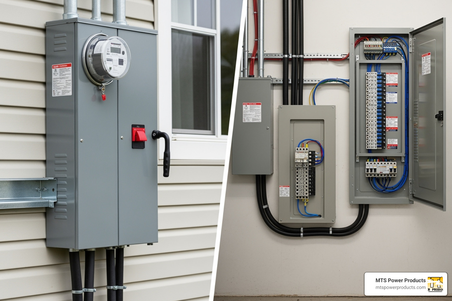 Image showing a side-by-side comparison of a service entrance switch and a load center switch - generator automatic transfer switch