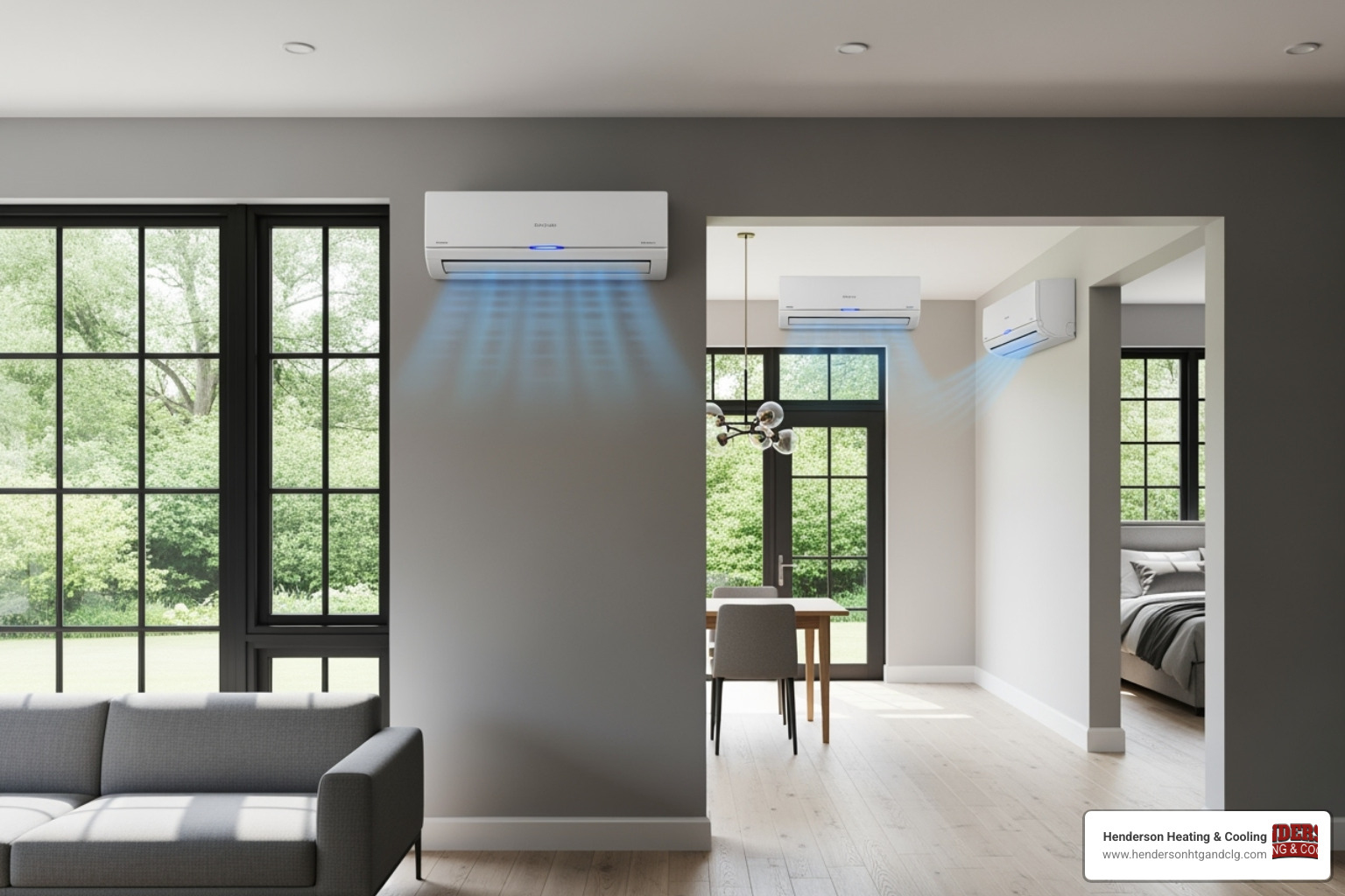 Image of a home interior showing multiple ductless units in different rooms for a multi-zone setup - ductless ac