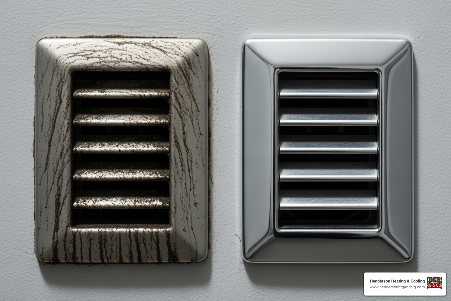 A dirty air vent cover next to a clean one, highlighting the contrast - air duct cleaning and sanitizing near me