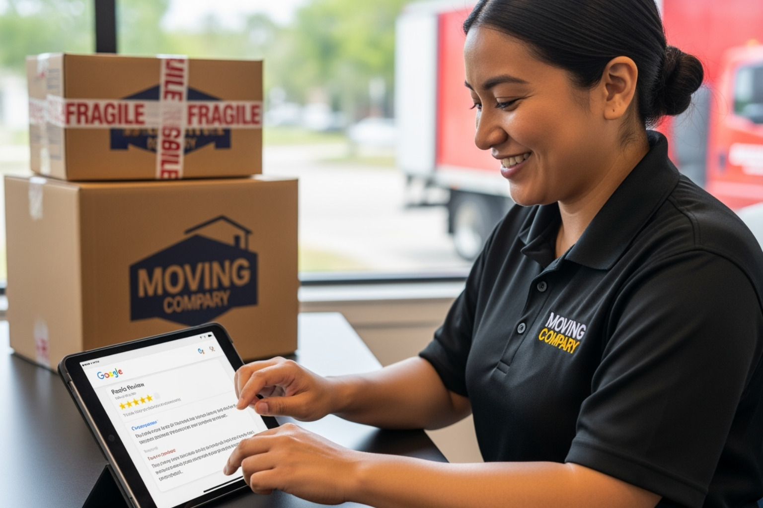 Moving company responding to a positive Google review - seo for moving businesses