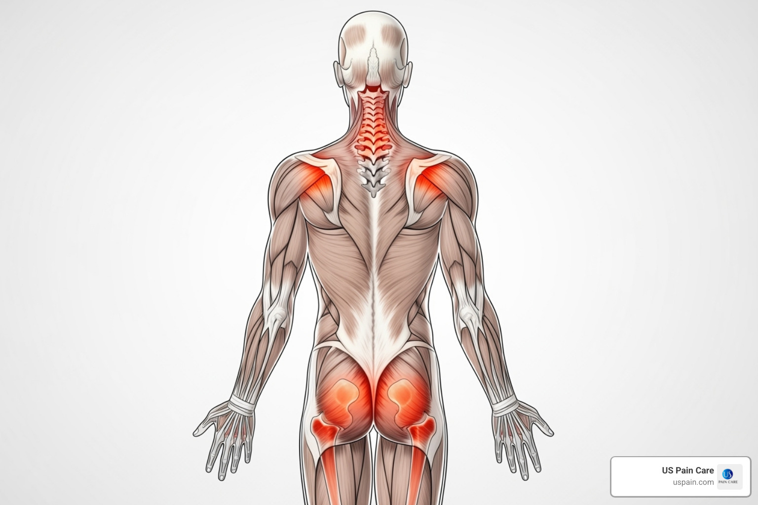 diagram showing common pain areas like the back, neck, and joints - interventional pain