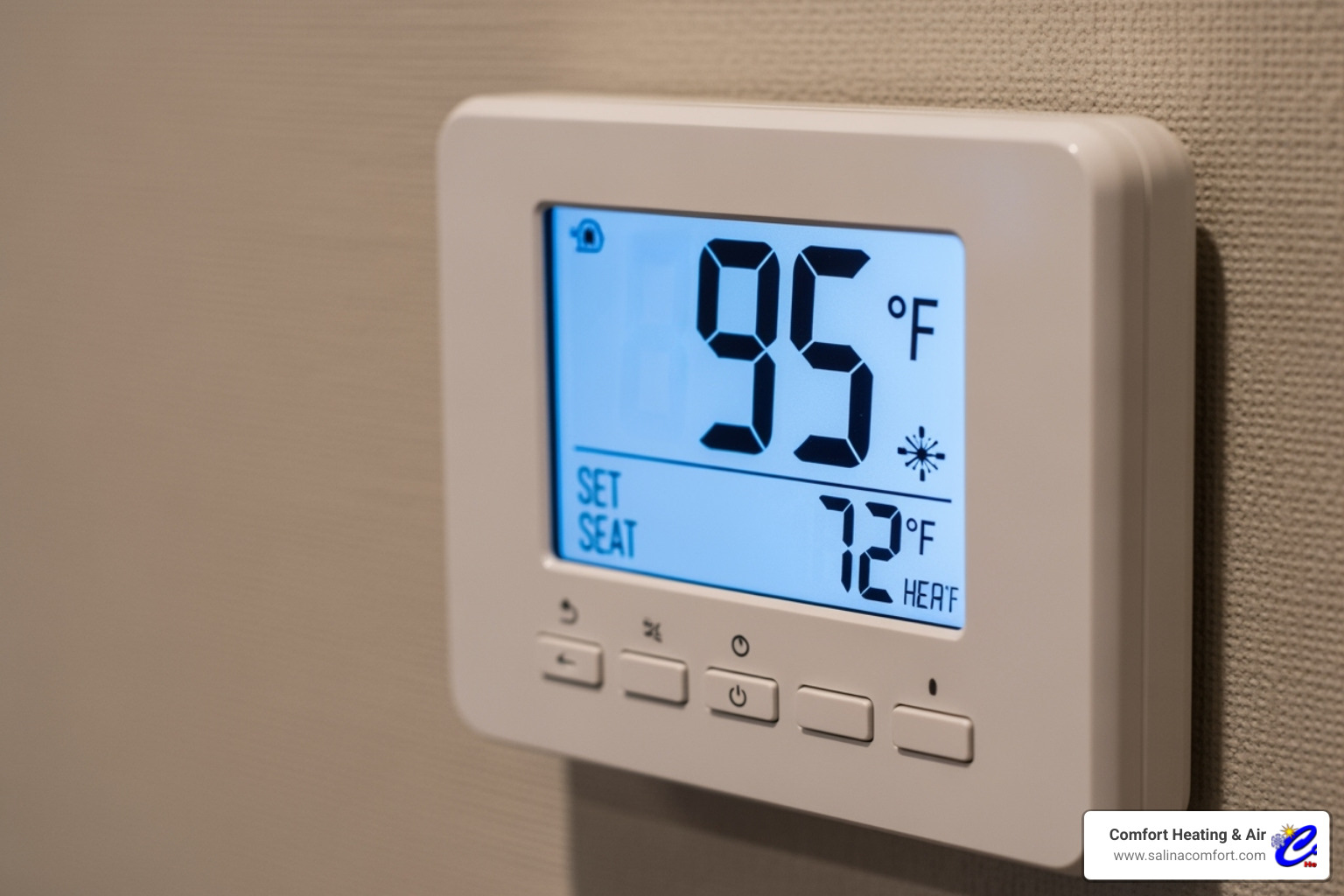 Image of a thermostat showing a very high or low temperature - emergency hvac maintenance salina ks