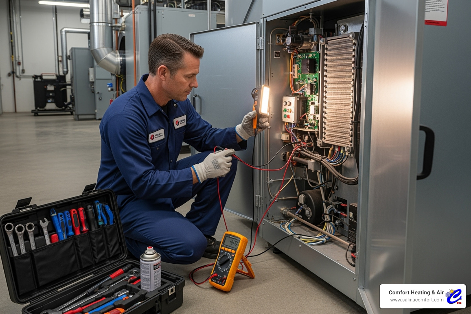 technician performing a maintenance check - commercial heating installation salina ks