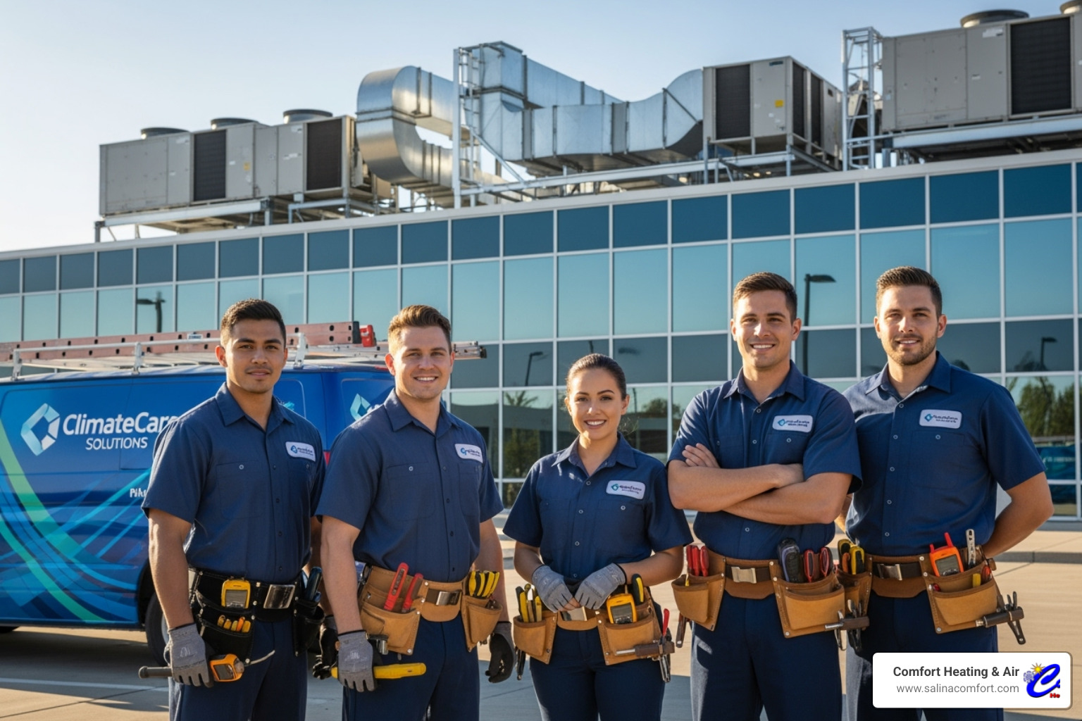 team of uniformed HVAC technicians - commercial heating installation salina ks