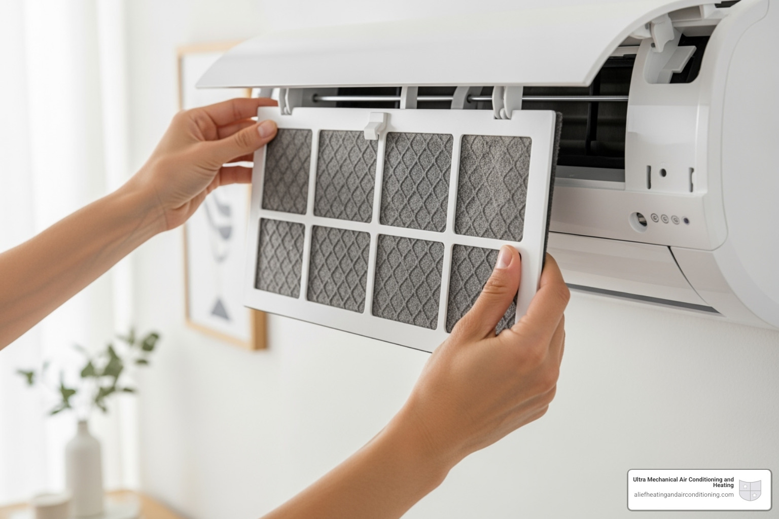 homeowner easily sliding out and cleaning a mini-split's air filter - split heater service houston homeowner easily sliding out and cleaning a mini-split's air filter - split heater service houston