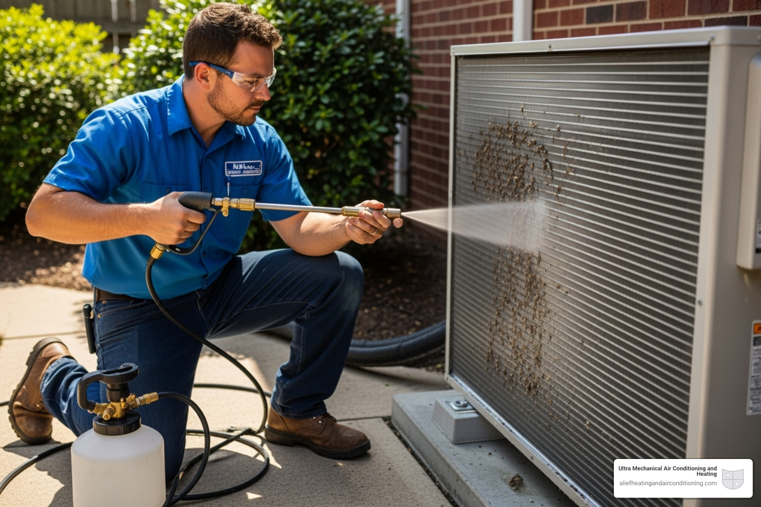technician professionally cleaning the coils of an outdoor mini-split unit - split heater service houston technician professionally cleaning the coils of an outdoor mini-split unit - split heater service houston