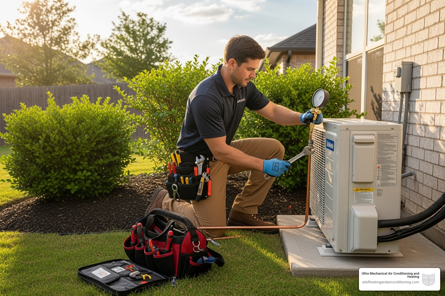 A technician performing maintenance on an outdoor mini-split unit - multi‑zone mini split houston A technician performing maintenance on an outdoor mini-split unit - multi‑zone mini split houston