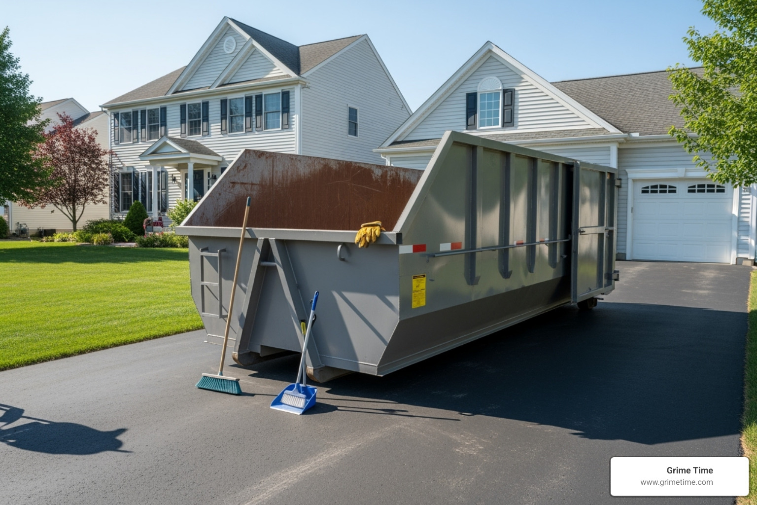 Clean driveway with a residential dumpster ready for a home project - Cedar Park trash removal