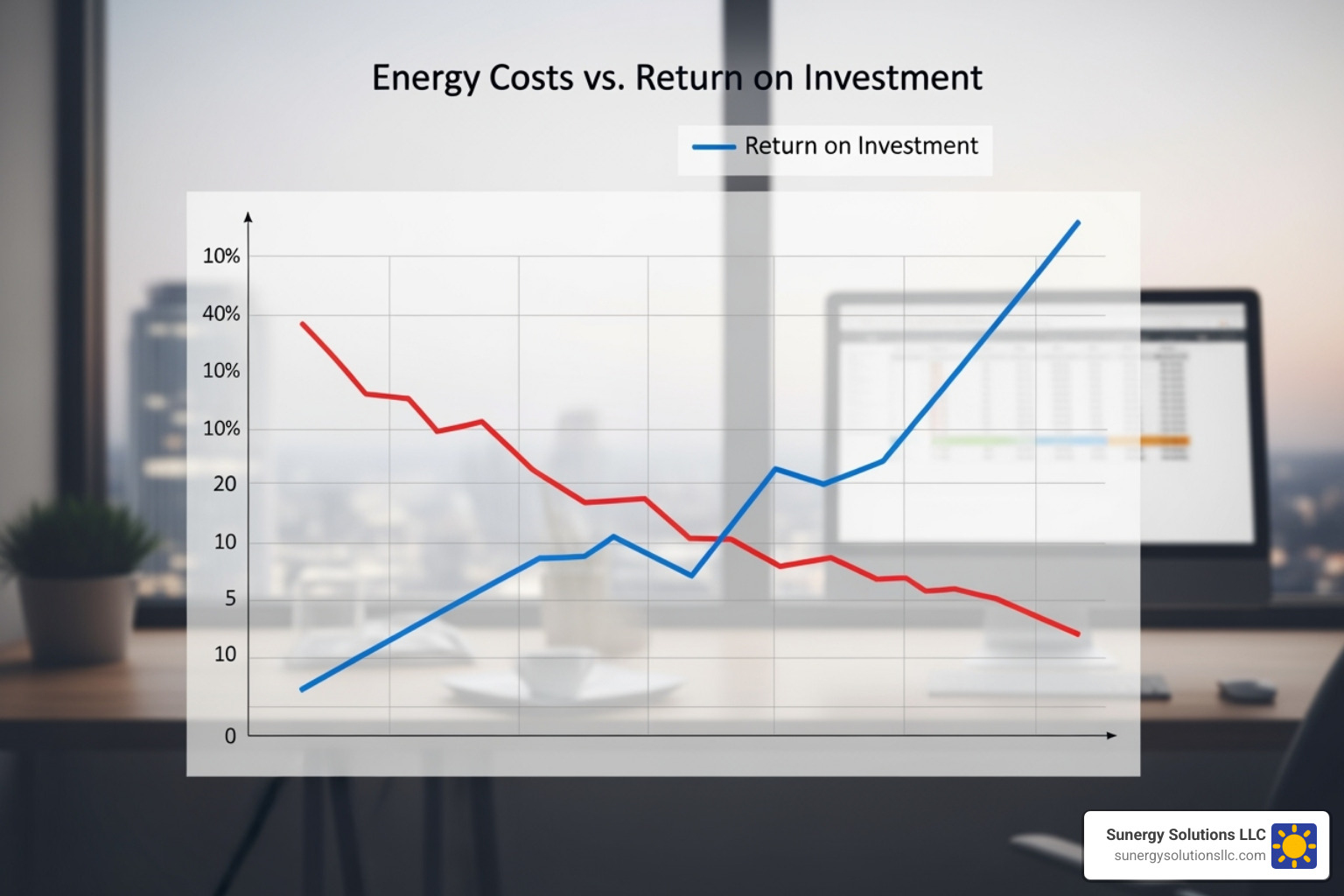 financial chart showing decreasing energy costs and increasing ROI over time for a business - commercial solar solutions financial chart showing decreasing energy costs and increasing ROI over time for a business - commercial solar solutions