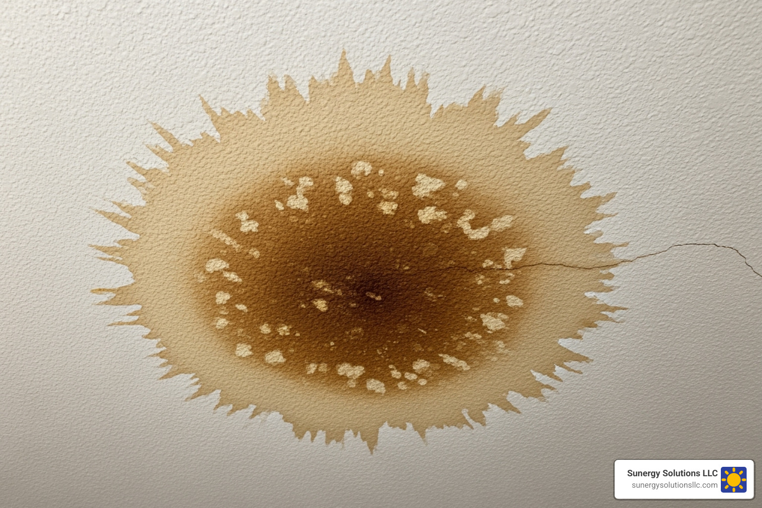 Water stain on a ceiling inside a home, indicating a roof leak. - roof home inspection