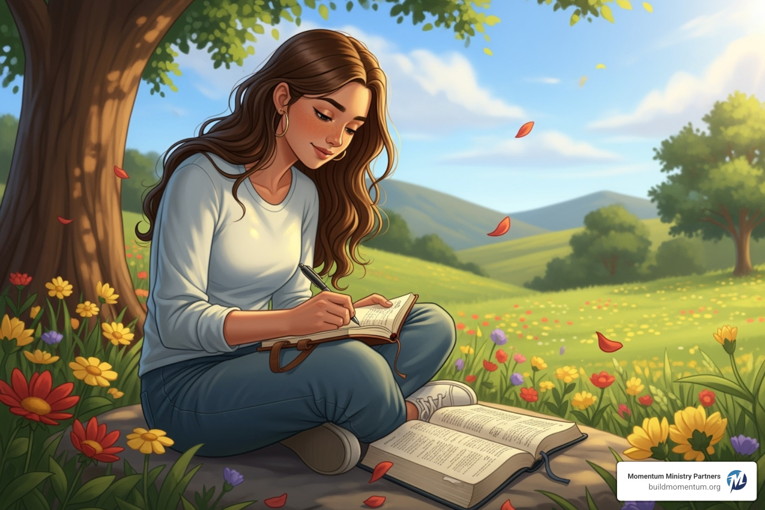 Teenager sitting alone, journaling with a Bible open next to them - Bible studies for teens