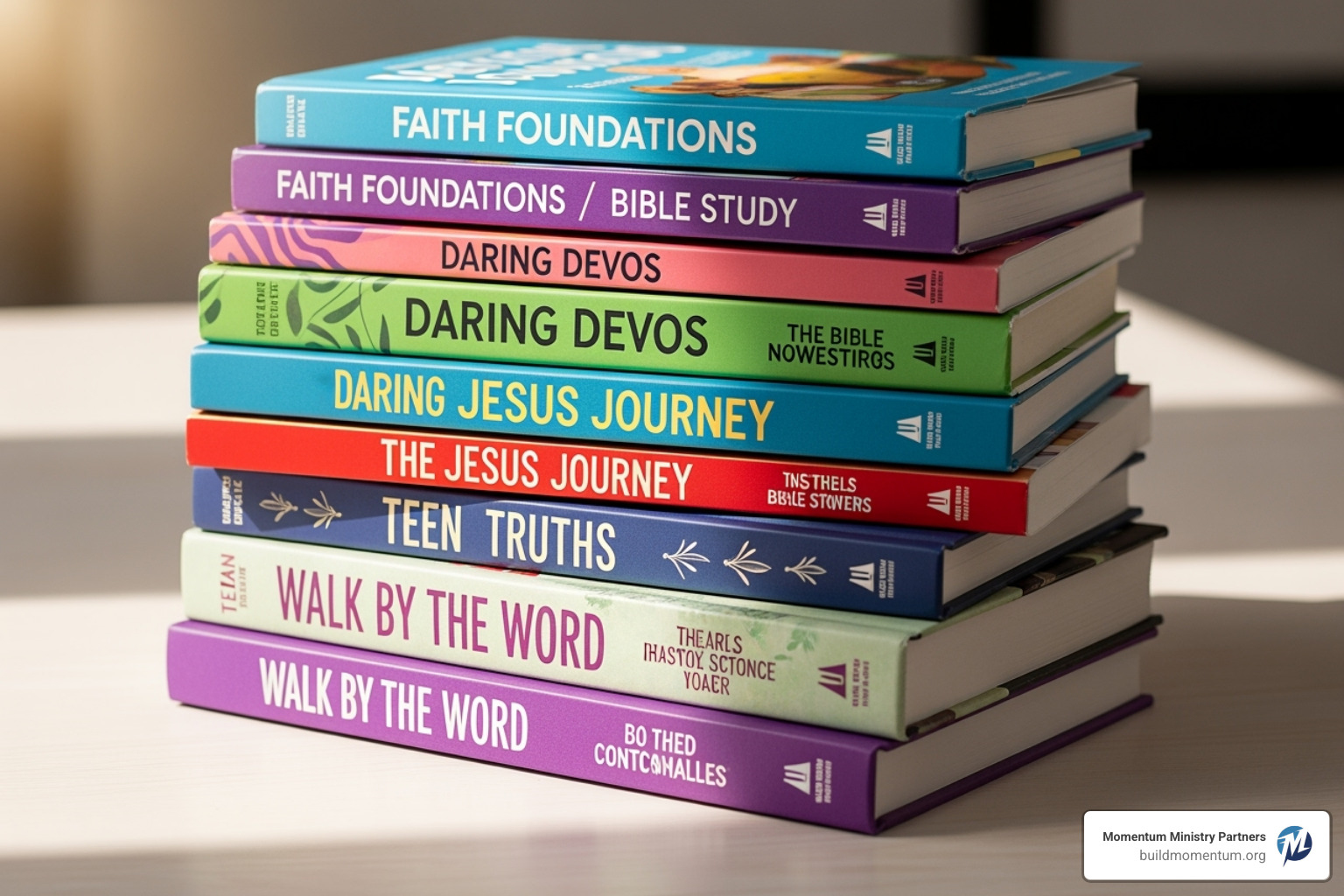 Stack of different teen Bible study books and devotionals - Bible studies for teens