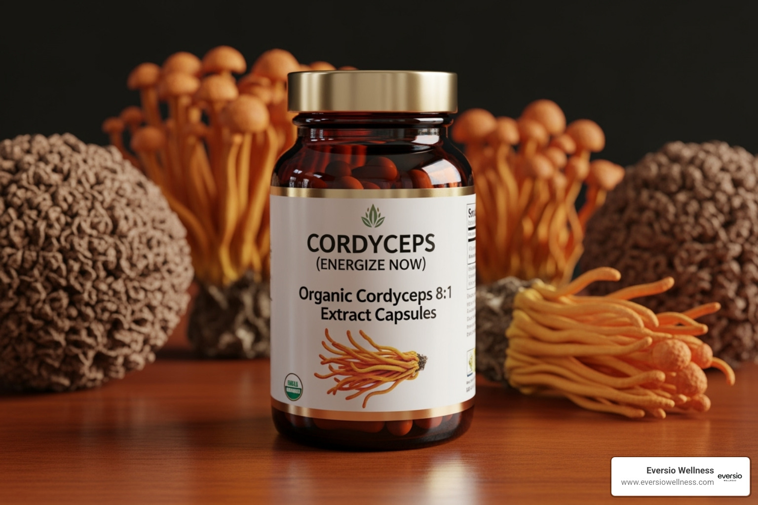 Cordyceps (Energize Now) - Organic Cordyceps 8:1 Extract Capsules - Premium Functional Mushrooms