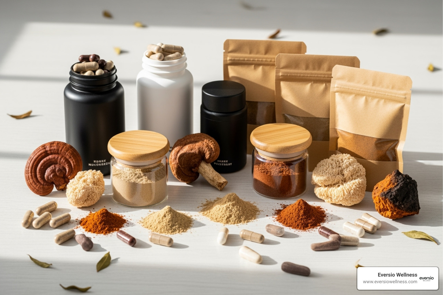 various functional mushroom capsules and powders - Premium Functional Mushrooms