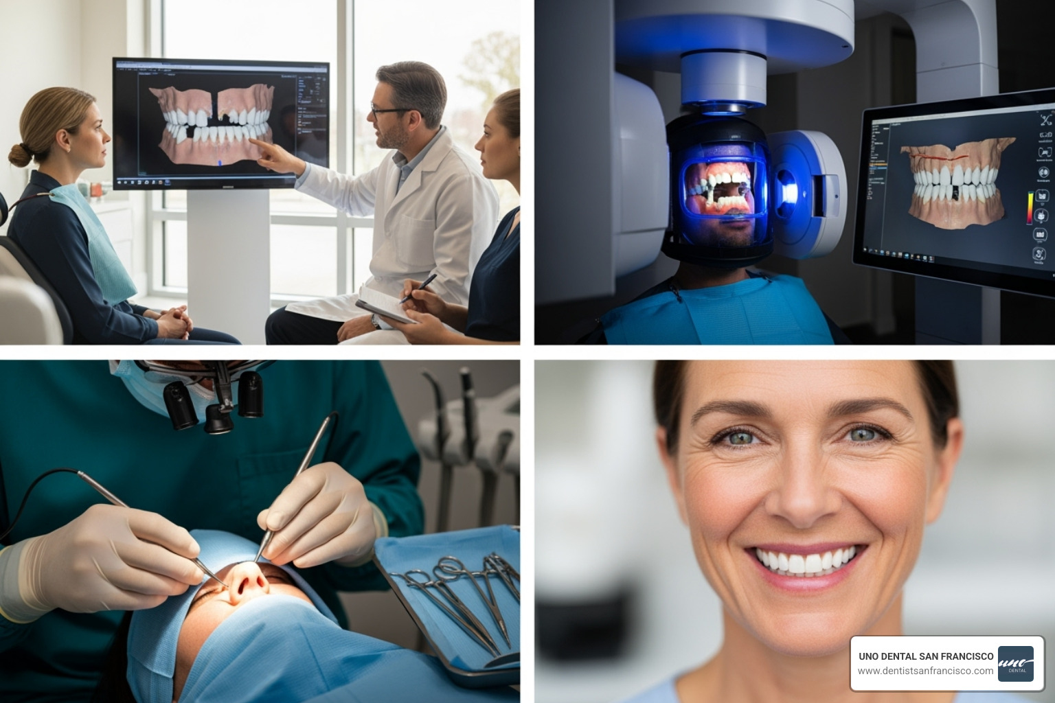 Multi-stage implant process from consultation to final restoration - Full mouth implant procedure Multi-stage implant process from consultation to final restoration - Full mouth implant procedure