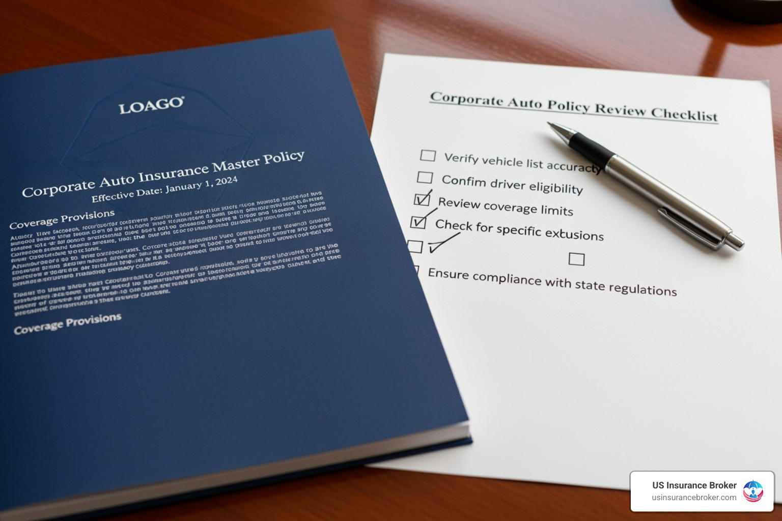 A checklist next to a policy document with a pen, symbolizing the creation of a comprehensive corporate auto policy - corporate auto policy A checklist next to a policy document with a pen, symbolizing the creation of a comprehensive corporate auto policy - corporate auto policy