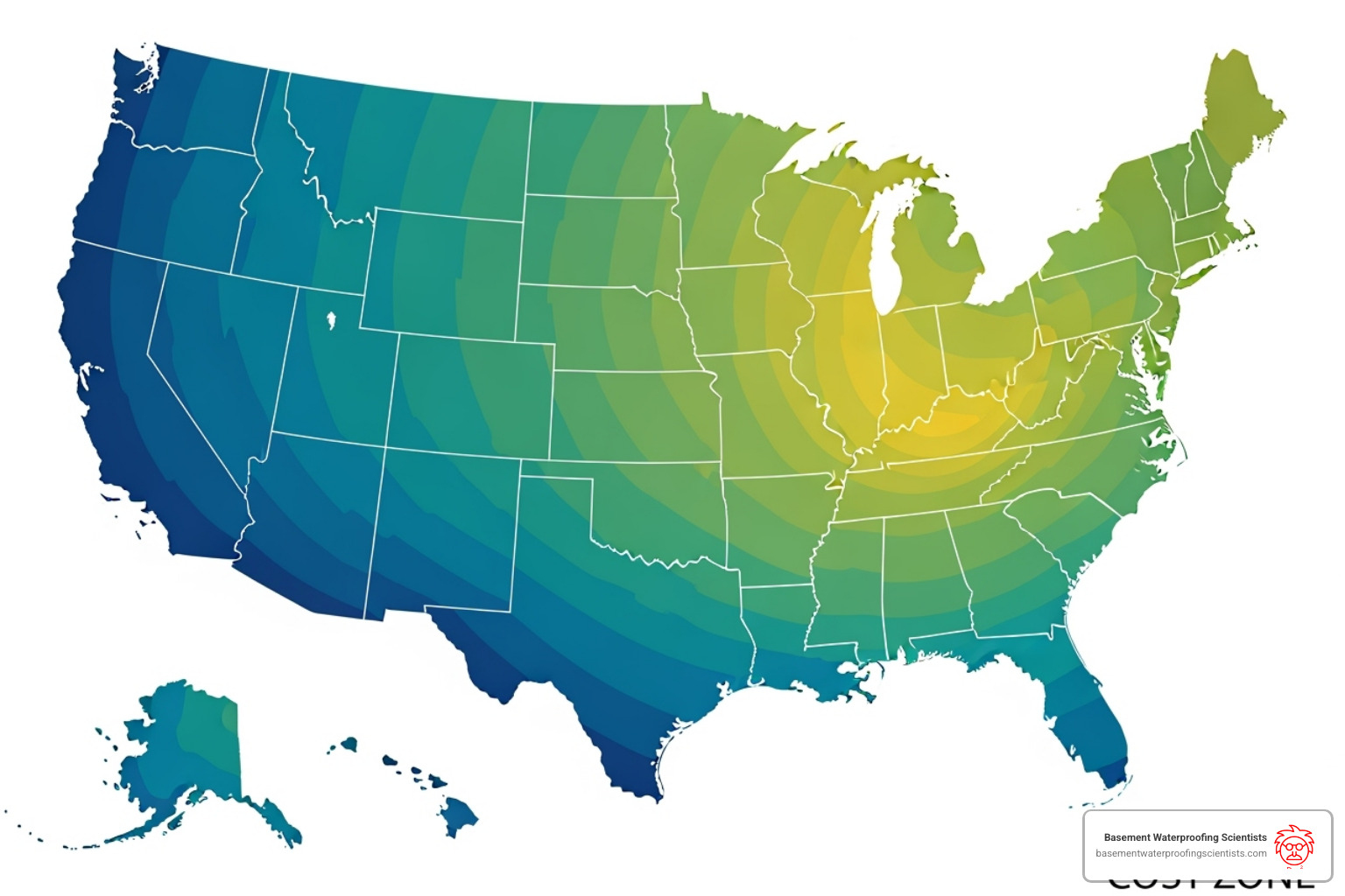 conceptual map of the US with different cost zones highlighted - field tile price per foot conceptual map of the US with different cost zones highlighted - field tile price per foot