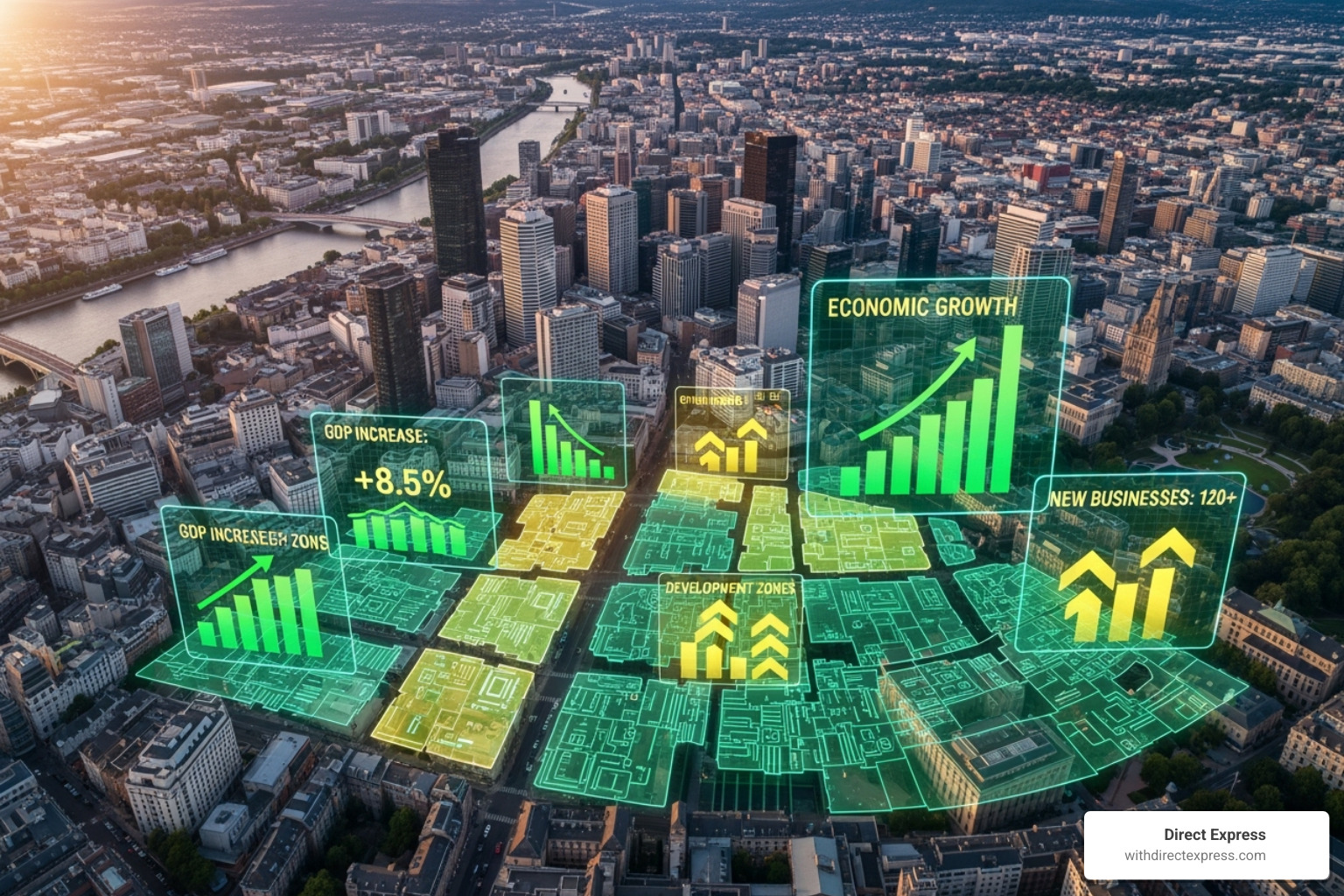 a city map with data overlays indicating growth areas - Real estate portfolio growth
