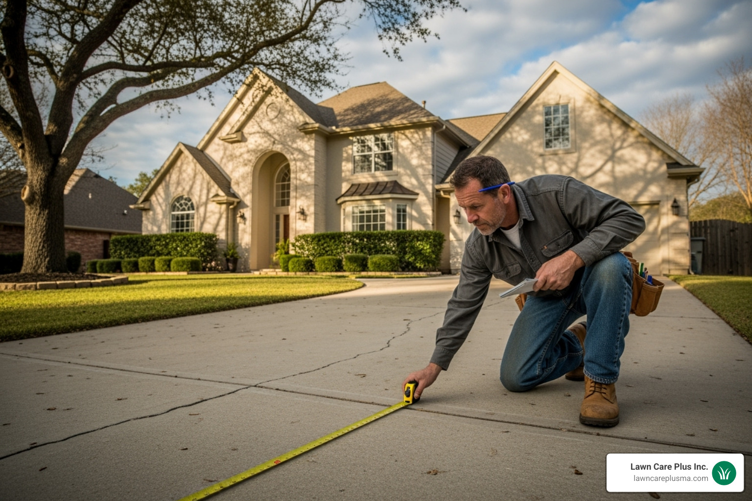 contractor measuring driveway - replace driveway
