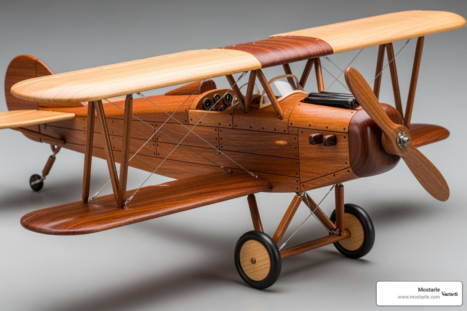 A detailed Mostarle wooden airplane model. - wooden model kits