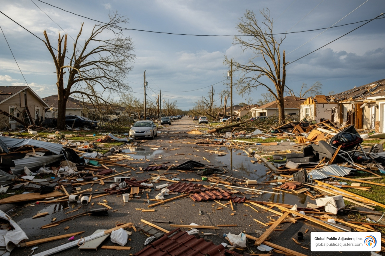 widespread debris in a Florida community after a tornado - Central Florida tornado damage