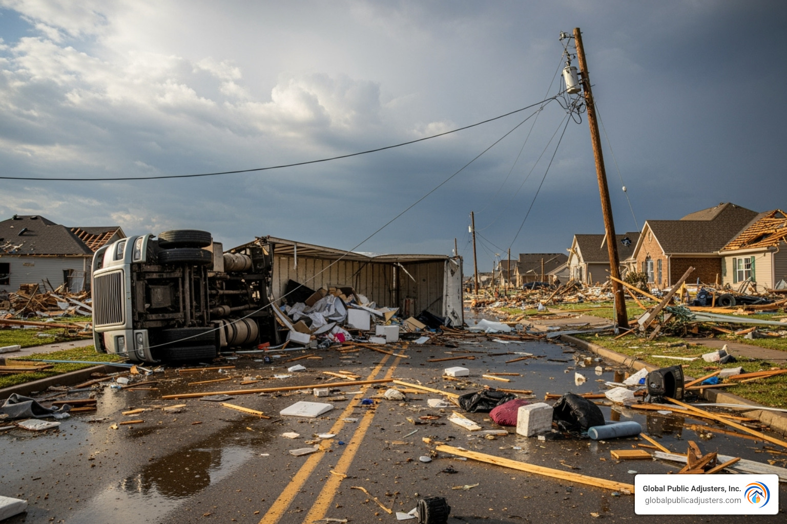 overturned semi-truck at Commerce Street and Lake Emma Road - Central Florida tornado damage