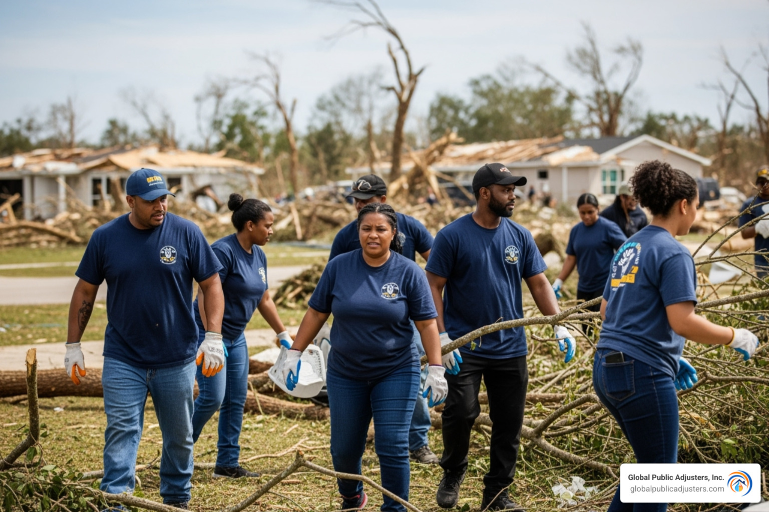 community working together to clean up after a storm - Central Florida tornado damage