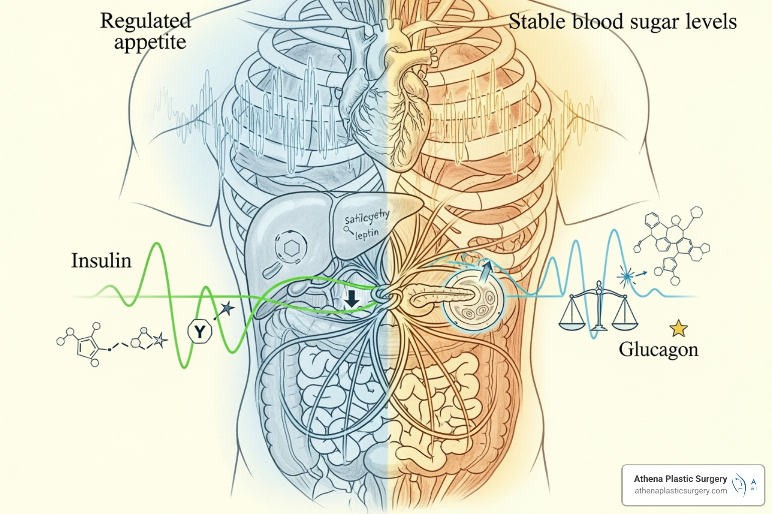 illustration how GLP-1 agonists help regulate appetite and blood sugar - weight loss program stuart fl