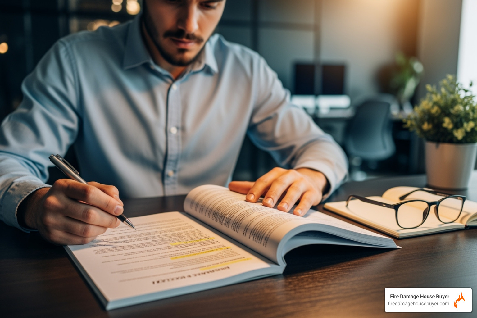 person reviewing an insurance policy document - what happens to your mortgage if your house burns down​